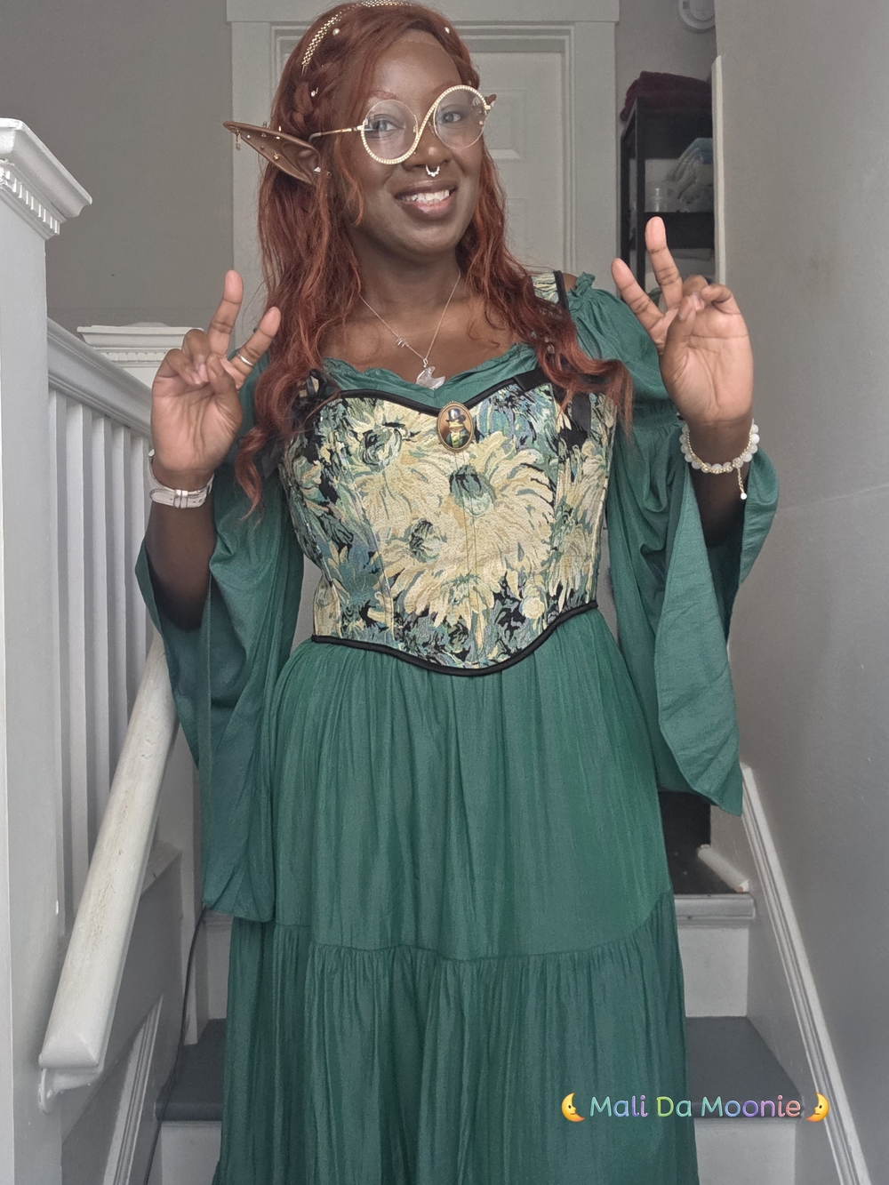 Smocked Waist Off-Shoulder Maxi Dress in Emerald Green - Picture 3 of 7